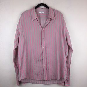 Ted Baker London Pink and Gray Striped Casual Button Down Shirt